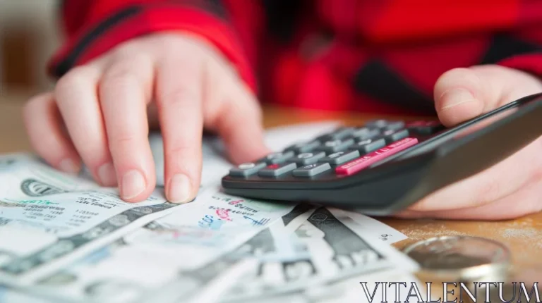 manos sosteniendo calculadora y billetes