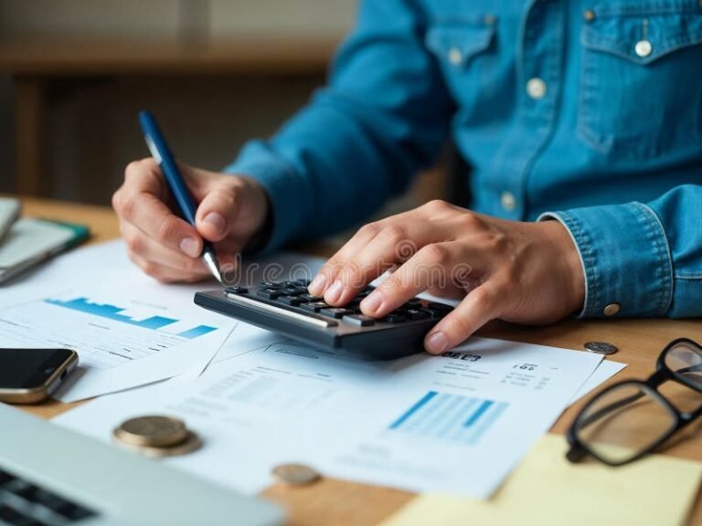 Cómo calcular mi aguinaldo correctamente según la ley argentina 4 persona calculando finanzas con calculadora y papel